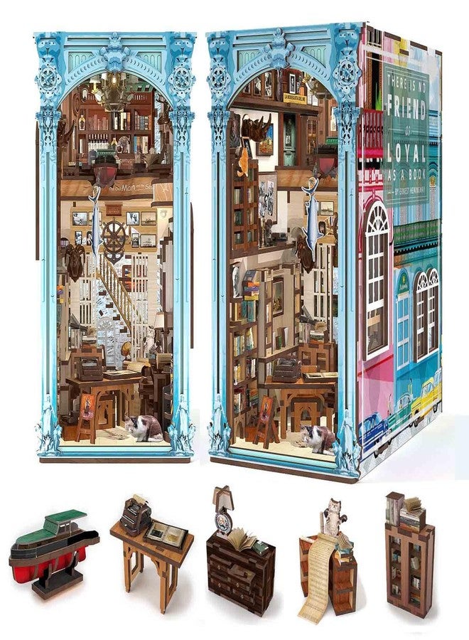 CCCDF DIY Book Nook Kit, Miniature Dollhouse Booknook Kit, 3D Wooden Puzzle Bookend Bookshelf Insert Decor with LED Light for Teens and Adults (Hemingway House) - Image 1